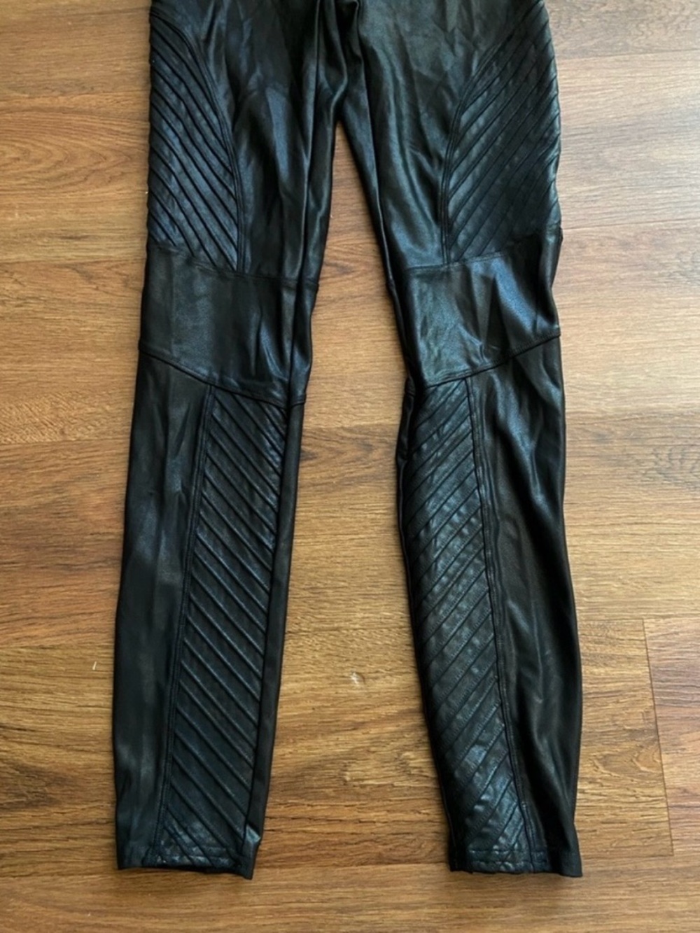 SPANX Faux Leather High-Waist Moto Leggings - Black - Picture 8 of 9